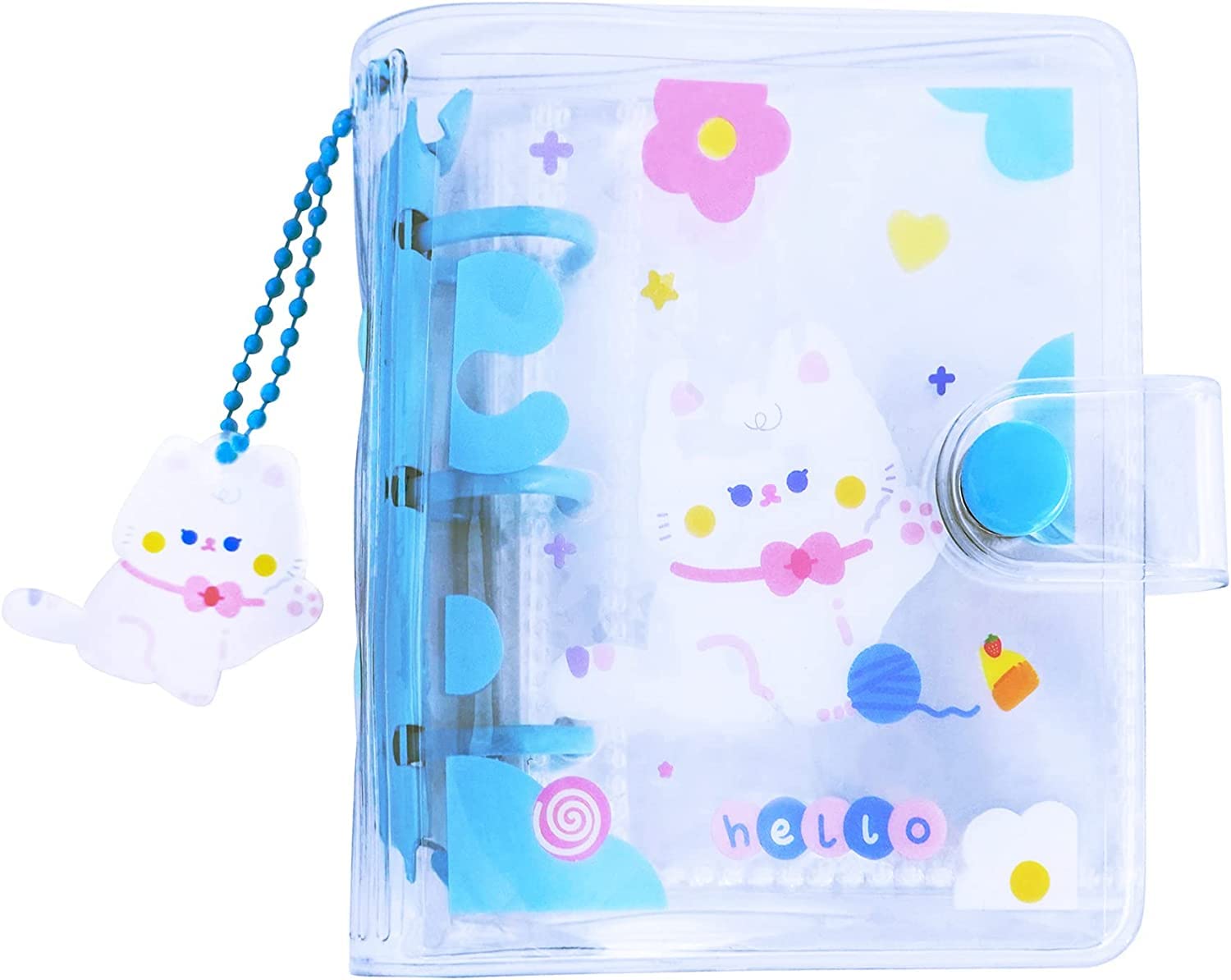 THE WHITE SHOPMini Photo Album, Heart Hollow Card Binder Photo Album Photo Card Holder with Pendant 10 Pockets ,10.7 * 9.2cm,(blue)