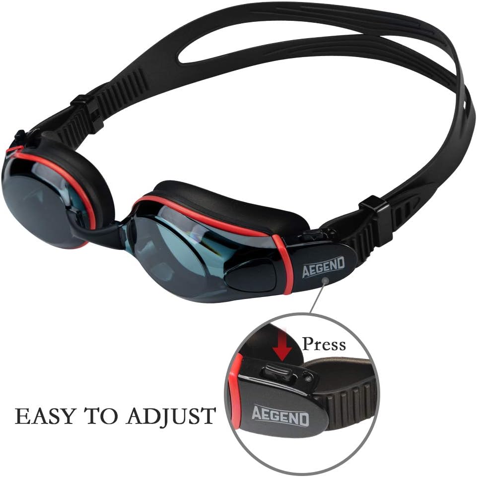 Aegend Swim Goggles with 3 Adjustable Nose Pieces, Flat Lens Swimming Goggles
