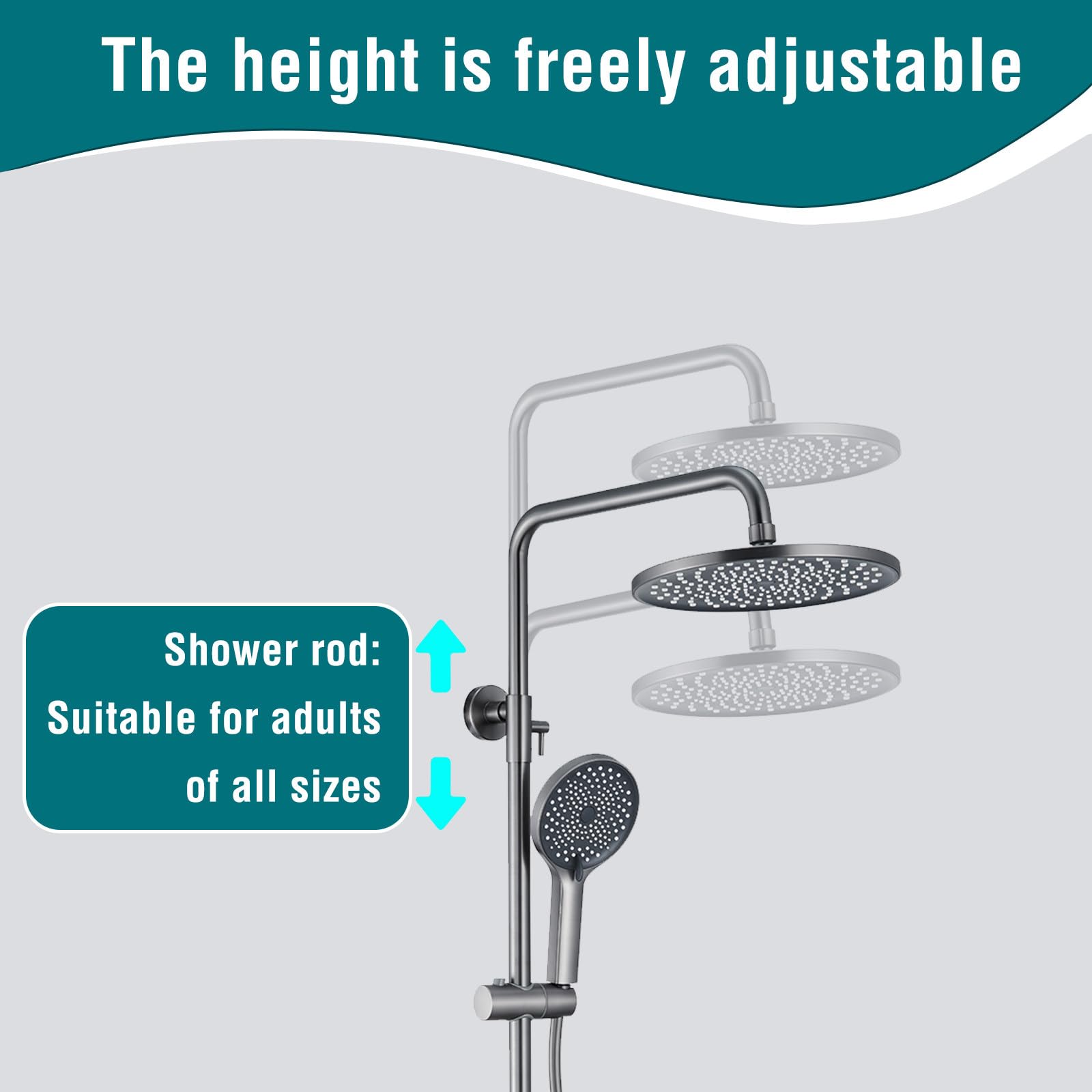 Colonne de Douche Thermostatique, Système de Douche avec Douchette à 3 Modes, Ensemble de Douche avec Flexible 150cm PVC, Sortie d'eau Inférieure Caché, Hauteur et Angle réglables Kit Douche