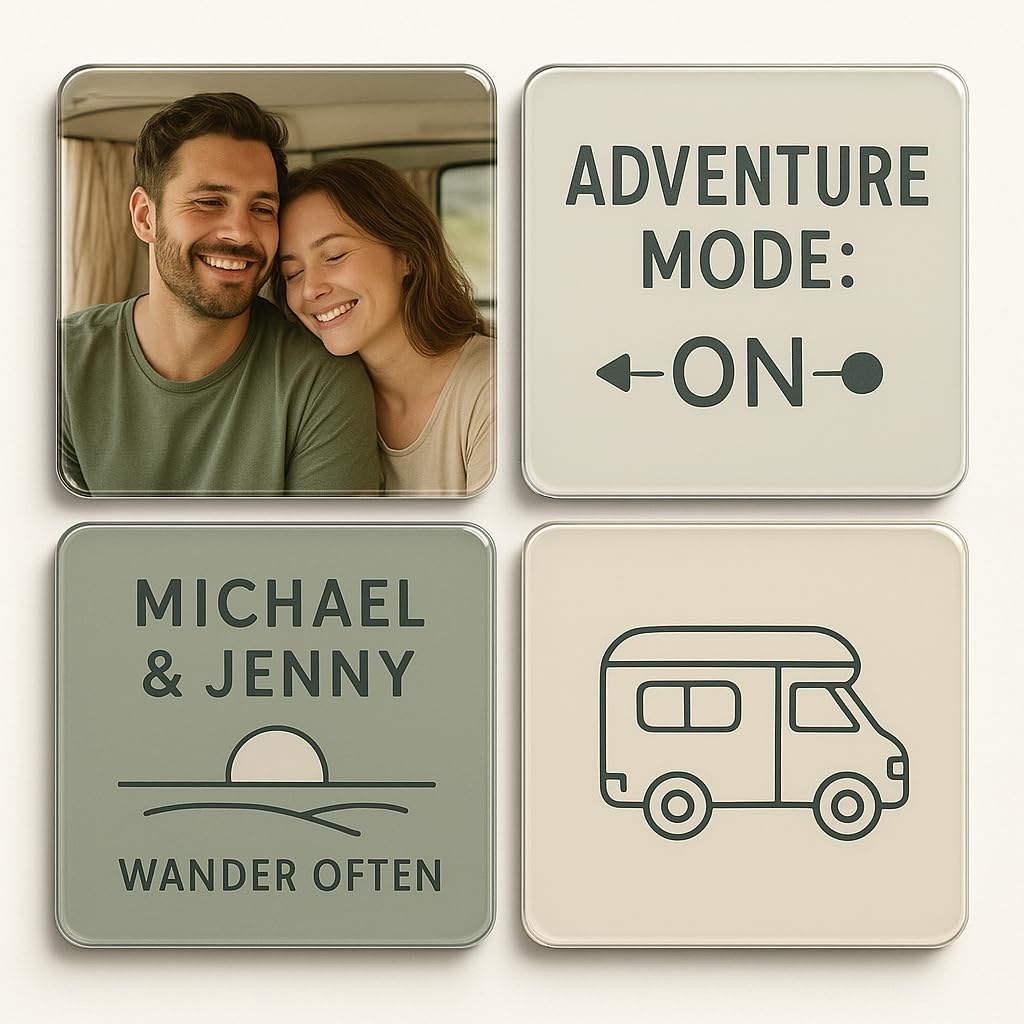 The Plum Penguin Wanderlust Vibes Acrylic Campervan Coaster Gift - Personalised Set Of 4 For Adventure Lovers