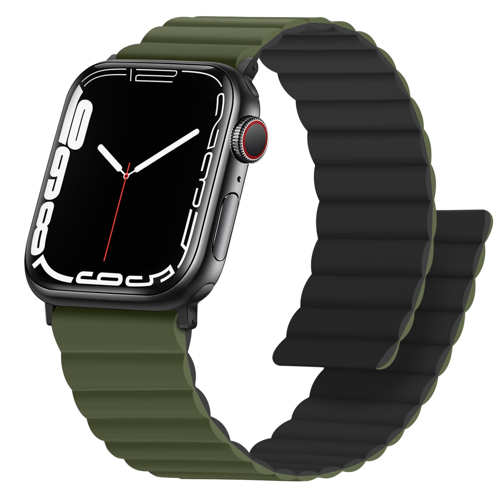 Anlinser コンパチブル Apple Watch バンド49mm 46mm 45mm 44mm 42mm、磁気両面リバーシブルアップルウォッチバンド iWatch Ultra 3/2/1 シリーズ11/10/9/8/7/6/5/4/3/SE 用(緑/黒)