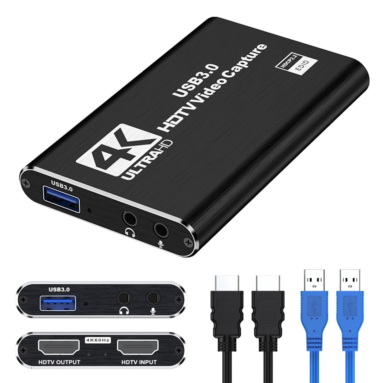 Tarjeta de Captura 4K HDMI para Transmisión, Captura Full HD 1080P Tarjeta de Captura de Audio y Video USB 3,0 para Dispositivo Grabador de Video para Grabación de Juegos, Plug and Play