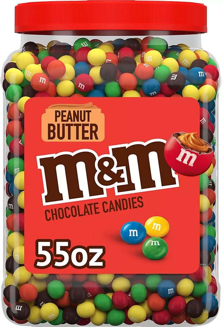 M&M Peanut Butter Milk Chocolate Candy Jar Value Pack - Bulk Resealable Bucket Assorted Chocolate Candies For Movie Night Snacks, Candy Buffet Chocolates - Party Size