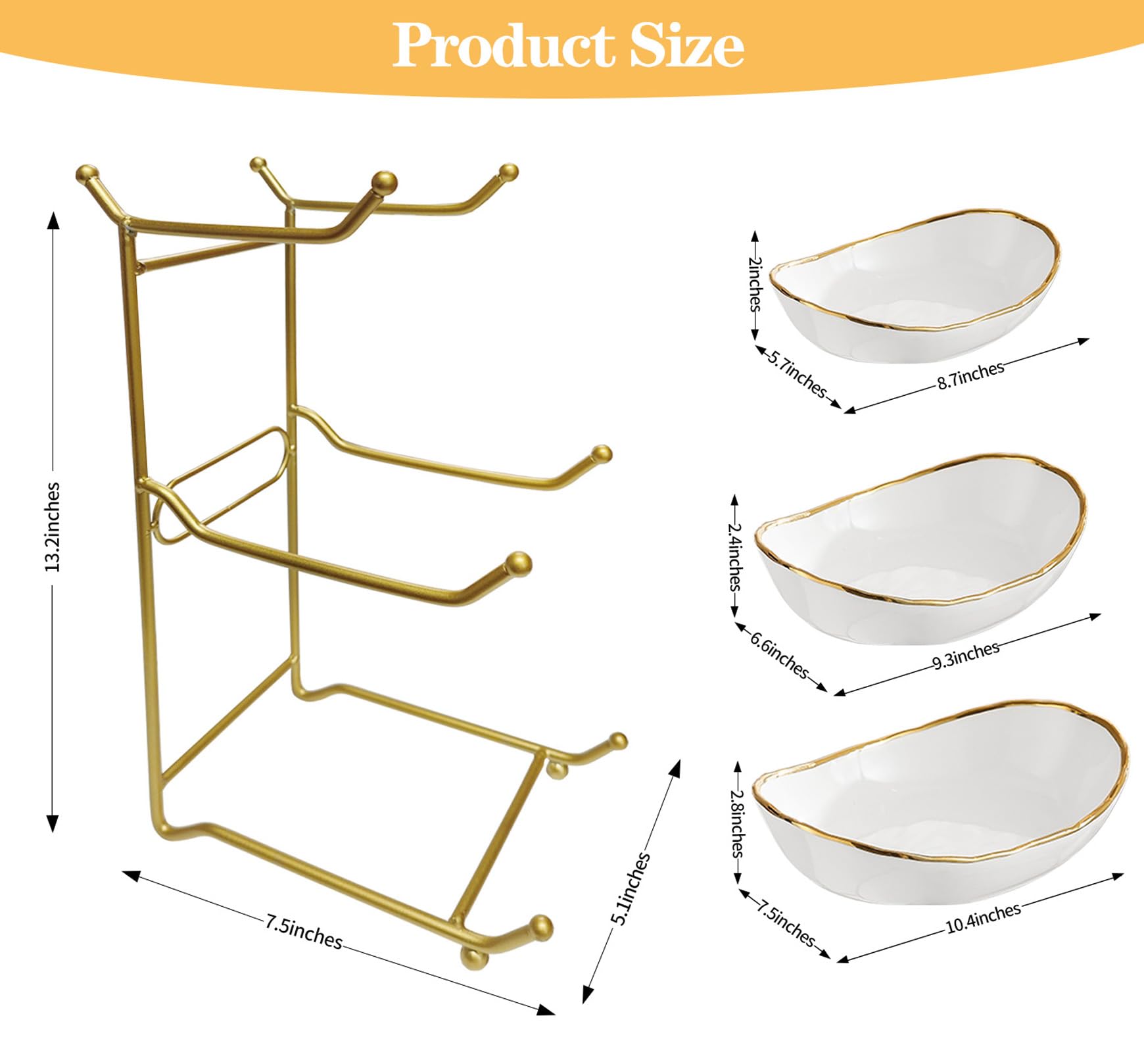 Juego de Cuencos de Servir de 3 Niveles con Soporte de Metal Plegable más Grueso, Platos ovalados para entretener Soporte de Servir Escalonado para Frutas, postres, Dulces, Patatas Fritas y