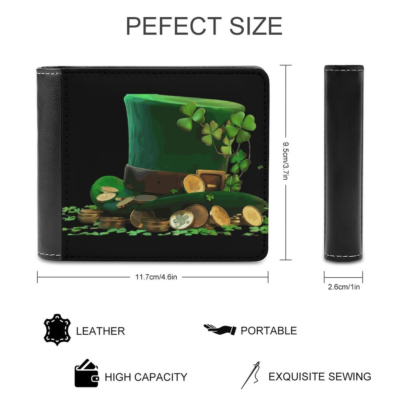 St Patrick's Day Clover Hat Funny Men's Slim Bifold Wallet with Multiple Card Slots Front Pocket Purse
