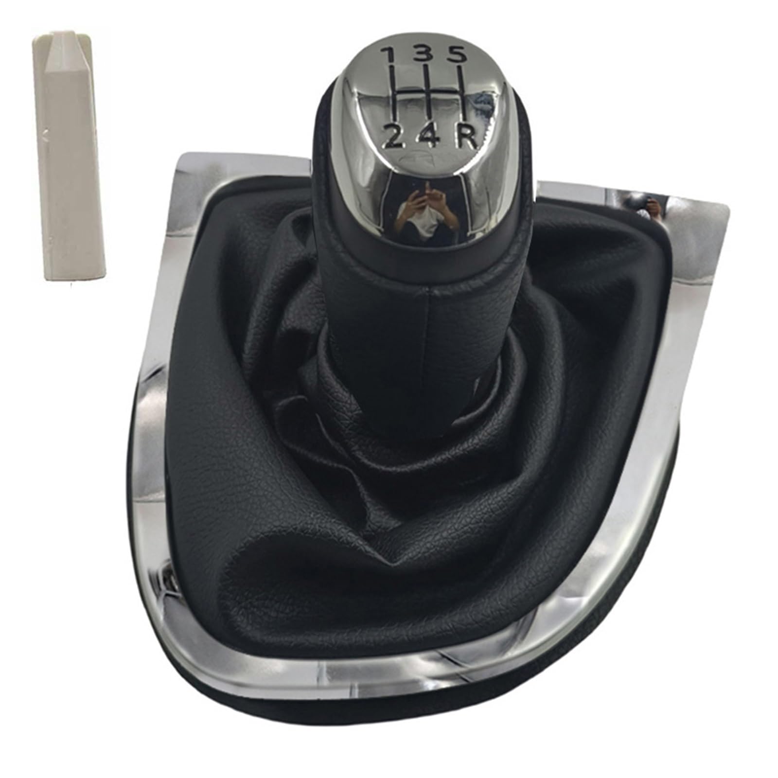 Rzccrbevr Car Shift Lever Knob for Clio 4 IV 2013-2018 Gearbox Gaiter Stick Handles Cover 5 Speed Gear Shift Knob Boot Lever Stick Shifter Pen(Chrome Black Set)