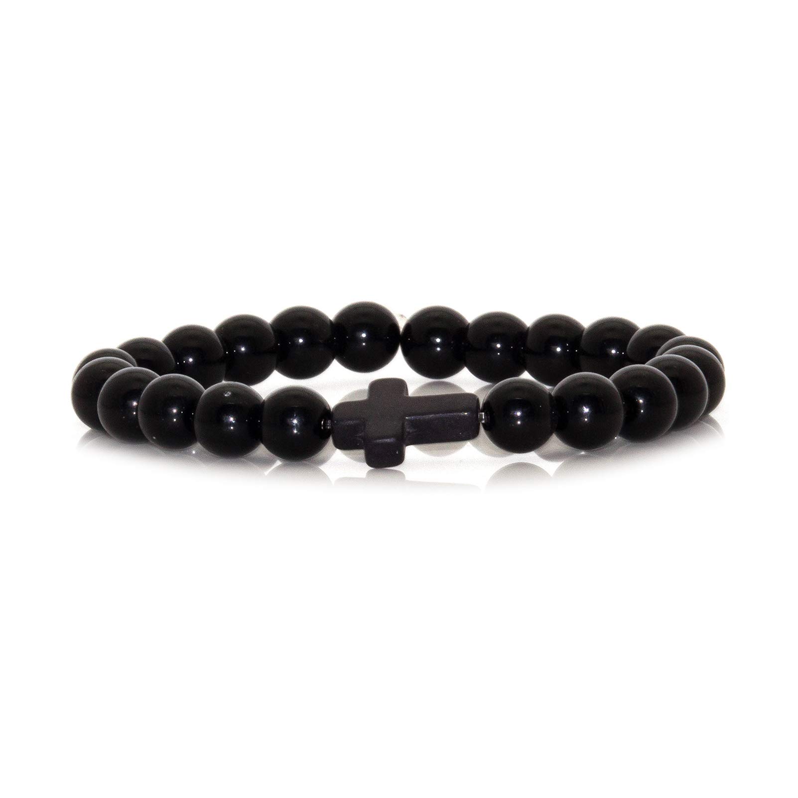 Fashion Religious Cross Bracelet 8mm Tiger Eye Turquoise Beads Elastic Bracelet,7 1/2 wrist