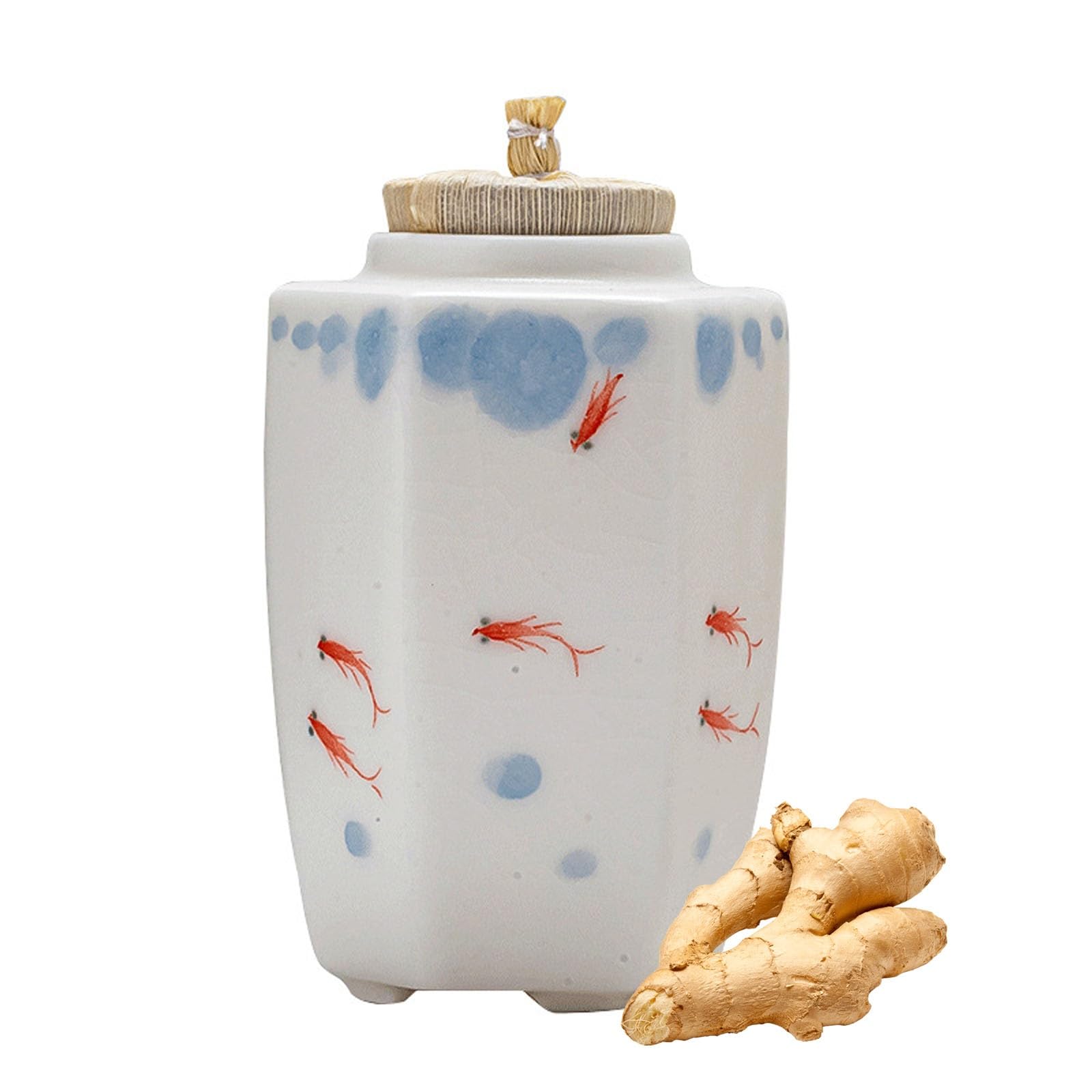 Porcelain Ginger Jar, Vintage Tea Jar with Lid,Home Decorative Storage Jars, Chinese Style Flower Vase Tabletop Ornament for Home Flower Arrangement Party(420ML)