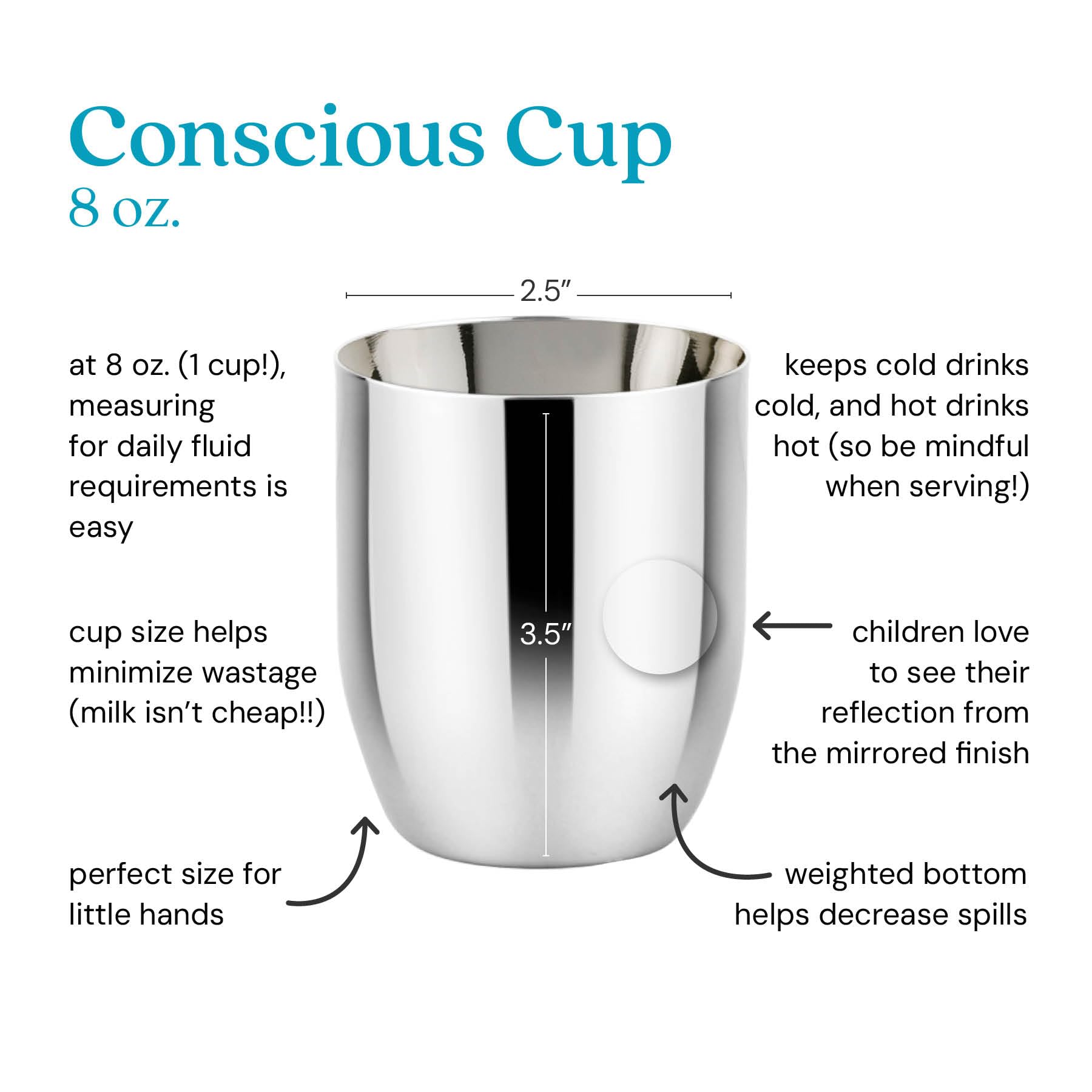 Ahimsa Stainless Steel Kids Cup - Pediatrician Designed Toddler Cups for Open Cup Training, 8oz, 100% BPA Free & Dishwasher Safe (Classic Single)