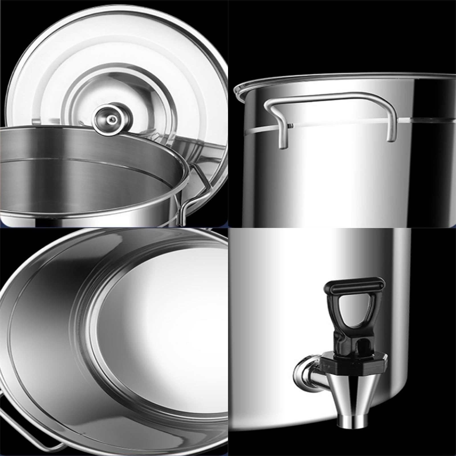 Kochtopf aus Edelstahl mit Auslaufhahn, Deckel, Wasserhahn und hitzebeständigen Griffen für den Einsatz im Haushalt und in der Gastronomie (31.7Quarts)