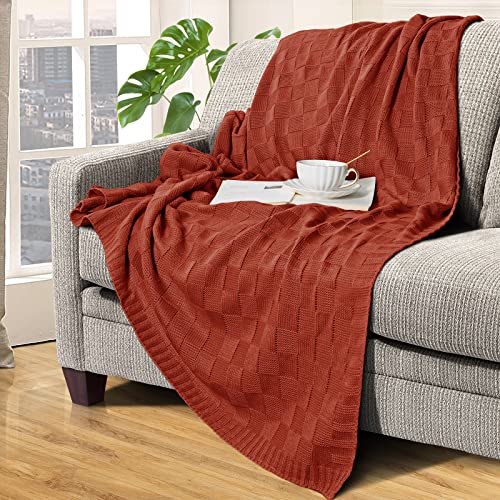 Rudong M Rust Checkered Knitted Blanket, Checkerboard Knit Throw Blanket For Couch, Comfy Cozy Throw Blanket, Decorative Grid Gingham Knit Blanket For Sofa, Bed, Chair, 50"X 60" #TOP2