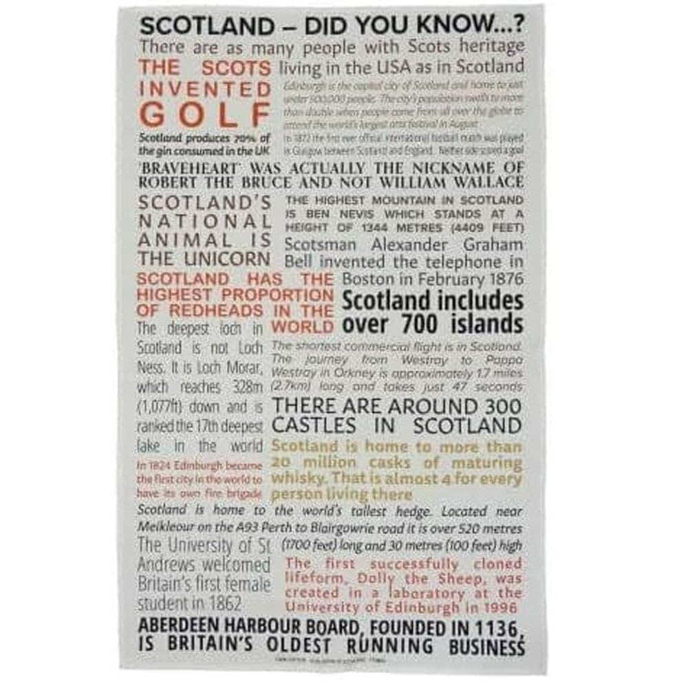 2x Scottish Cotton Tea Towels pack - 48x76 cm - Scotland - Did You Know? Design - Traditional Scotland Heritage Tea towels for Kitchen - Mothers Day, Burns Supper, Christmas, Special occasions — image 1