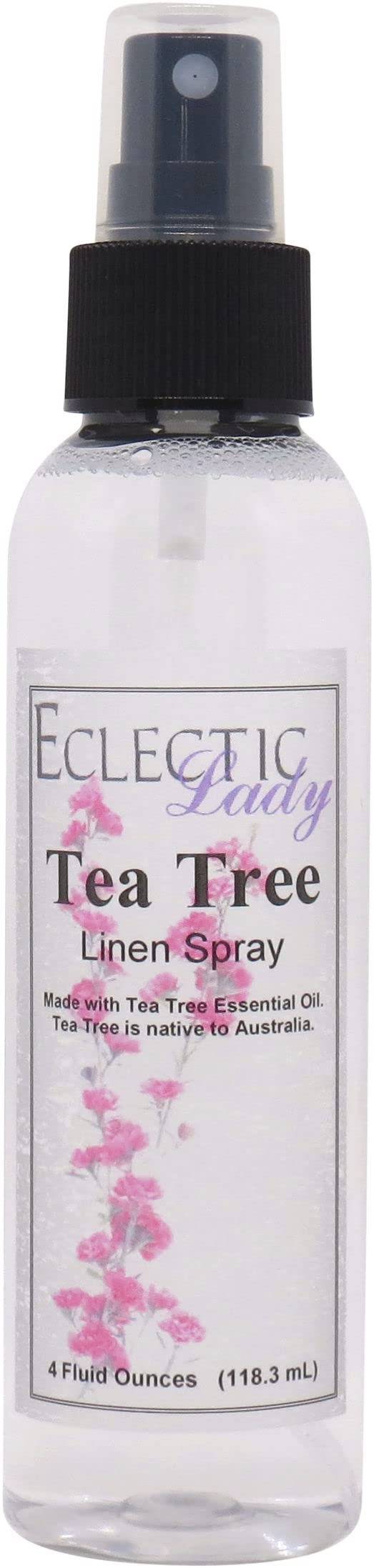Tea Tree Essential Oil Linen Spray (Double Strength), 8 ounces - Eclectic Lady Sheet and Linen Spray - No Artificial Colors, Parabens, or Preservatives - Long-Lasting Scent for Bed, Fabric & Pillow