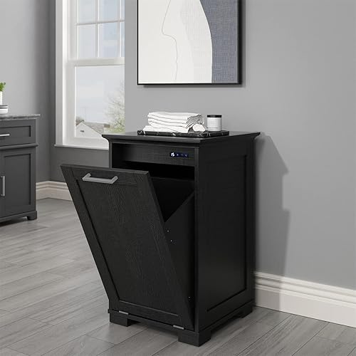 Miniatura 60 de Armario de basura abatible con instalación rápida y función desodorizante, armario de basura de madera para comedor y cocina, color negro Doble