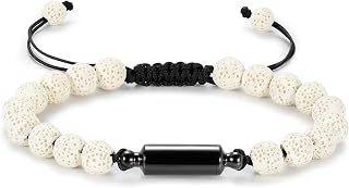 MYPOWER Pulsera de cremación para Cenizas, Ajustable, con Forma de Cilindro y Cuerda Trenzada, para urnas, Recuerdo de Seres Queridos, Joyas conmemorativas, Color Blanco