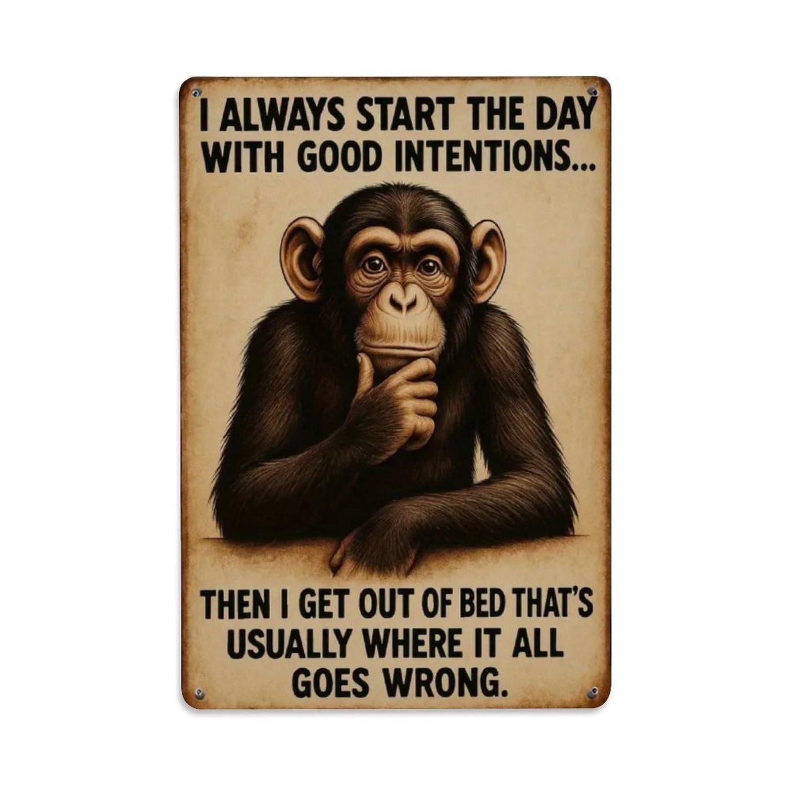 Igtefte Vintage Funny Monkey Quote Tin Sign Style Home Bar Garden Wall Plaque Decor Metal Poster 8X12 Inch