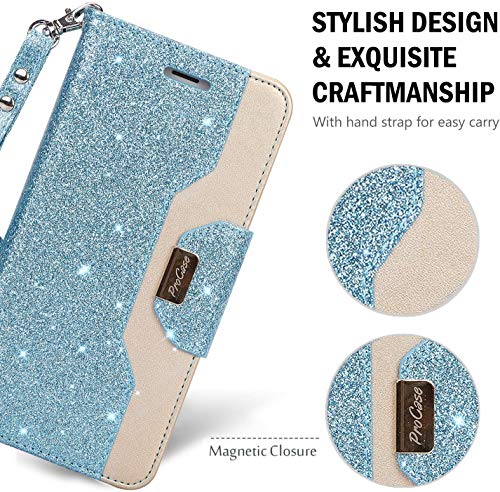 Procase New Wallet Case For Iphone 8 Plus/7 Plus 5.5 Inch, Flip Fold Card Case Stylish Slim Stand Cover With Wallet Case Fits For Iphone 8 Plus/Iphone 7 Plus 5.5" -Glitterblue #TOP3