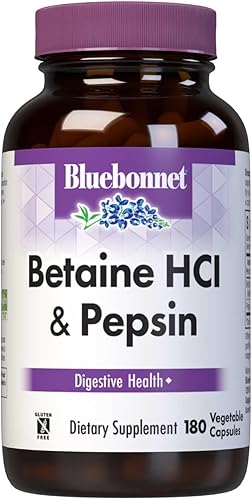 BlueBonnet Betaine HCI Plus Pepsin Cápsulas vegetarianas, 180 unidades (paquete de 1)