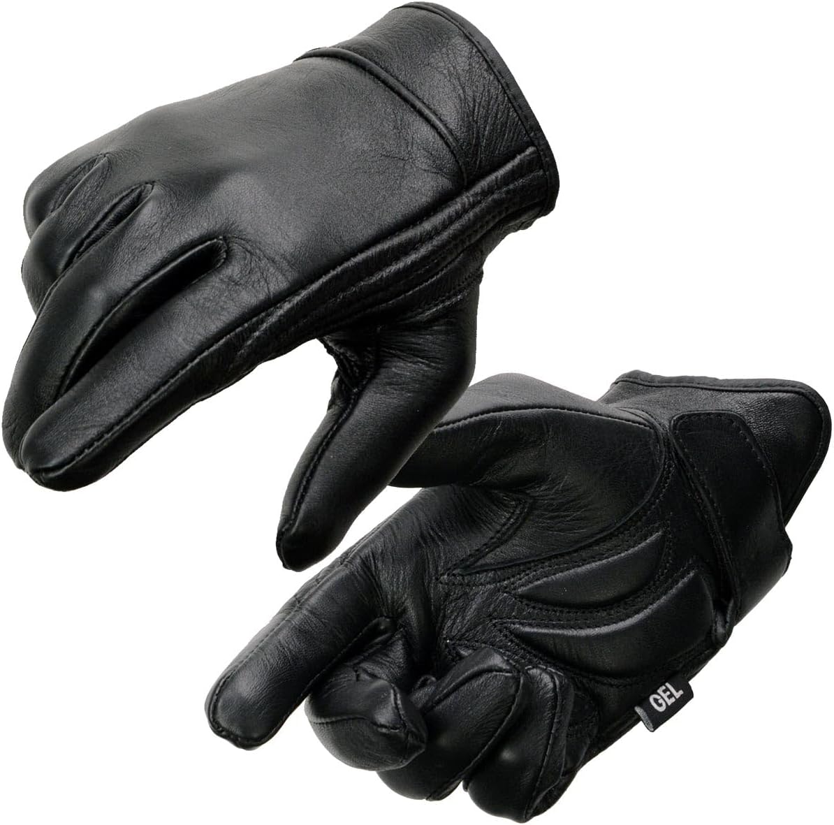 Men's Leather Cruising Gloves w/Clean Look, Gel Palm - Great for Riding or Driving