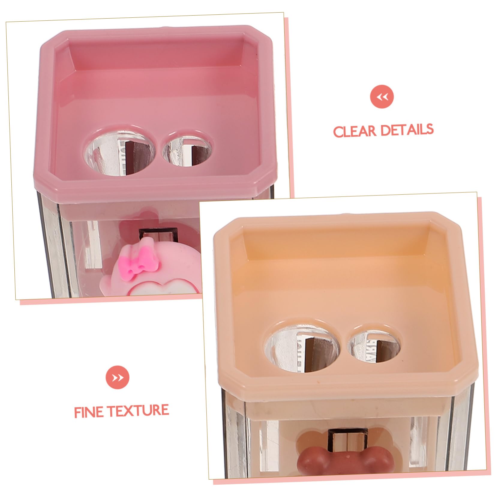 Taille-crayons Portables Double Trou, Lot De 2 En Plastique, Motifs Ours Et Pingouin, Maison Et L'école, 4.8x4cm