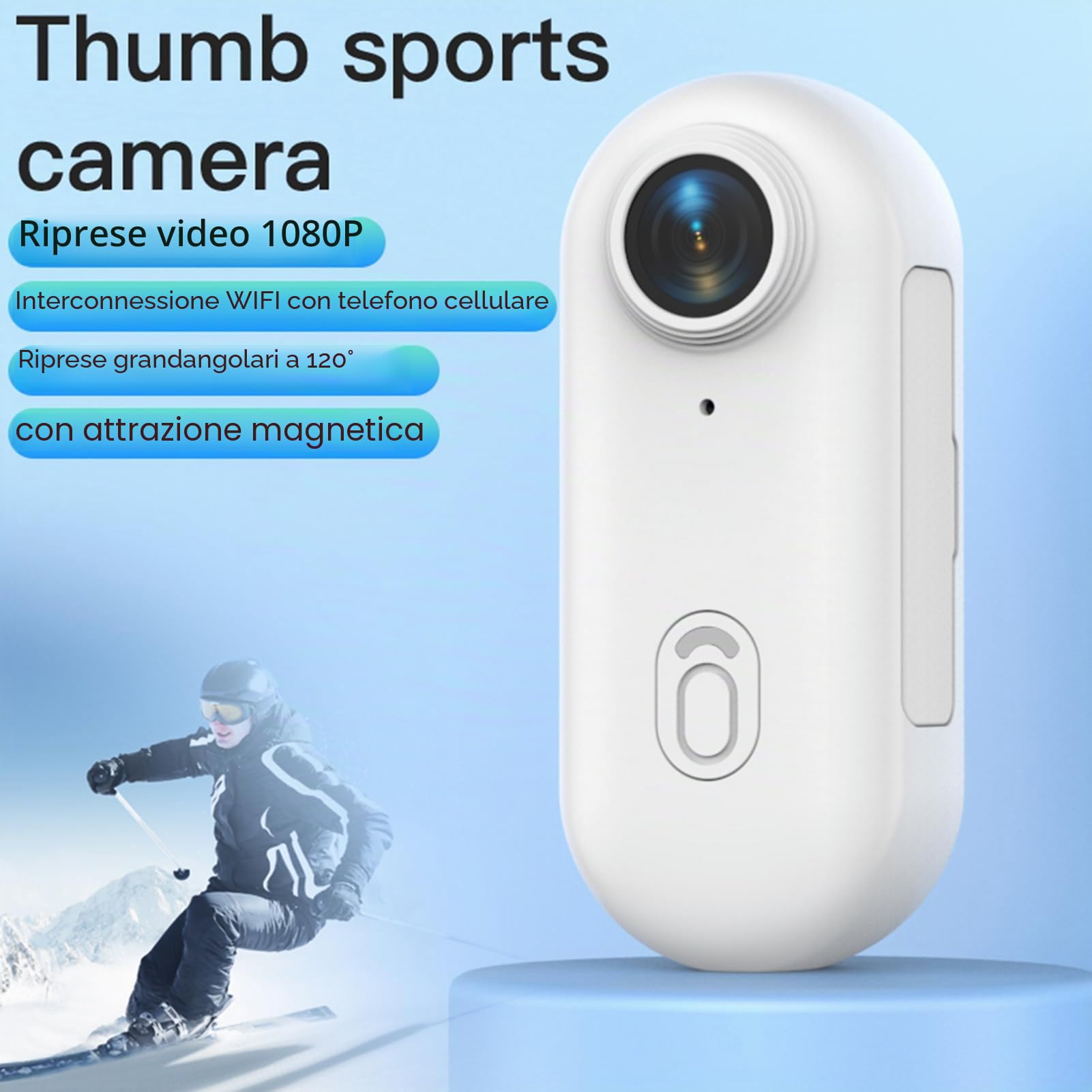 Andoer Mini Action Camera 1080p, Piccola Fotocamera d'Azione WiFi, Obiettivo Grandangolare 120°, Batteria Integrata con Cavo Magnetico, Clip Posteriore, Custodia Impermeabile, Accessori di Montaggio