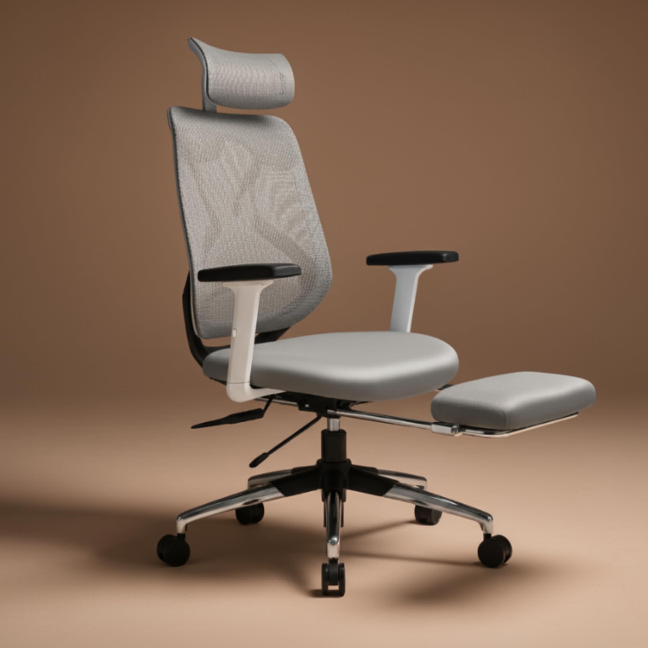 Kepler Brooks Marvel Pro Office Chair for Work | 3-Year Warranty | Ergonomic Office Chair, Study Chair for Home, 2D Headrest & 2D Arms, Adjustable Lumbar, Multi Lock Seat Slider with Legrest (Grey)-image-9
