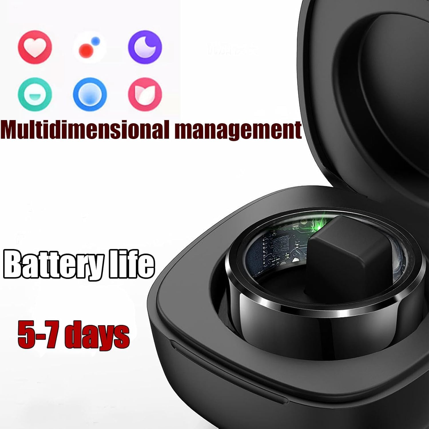 Rastreador de Actividad física con aplicación, Anillo de Seguimiento de ritmo cardíaco Durante el sueño y Fitness portátil con Compartimento de Carga, Anillo Inteligente para Hombres y Mujer