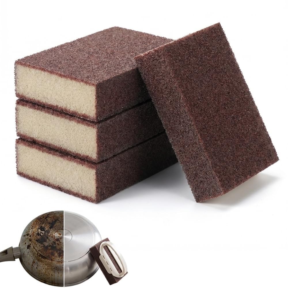 Heavy Duty Nano Carborundum Cleaning Sponge, Magic Emery Scrub Pad, Rust & Stain Remover Pot Scrubber for Stainless Steel Pots, Pans and Kitchen Cookware(4pcs)