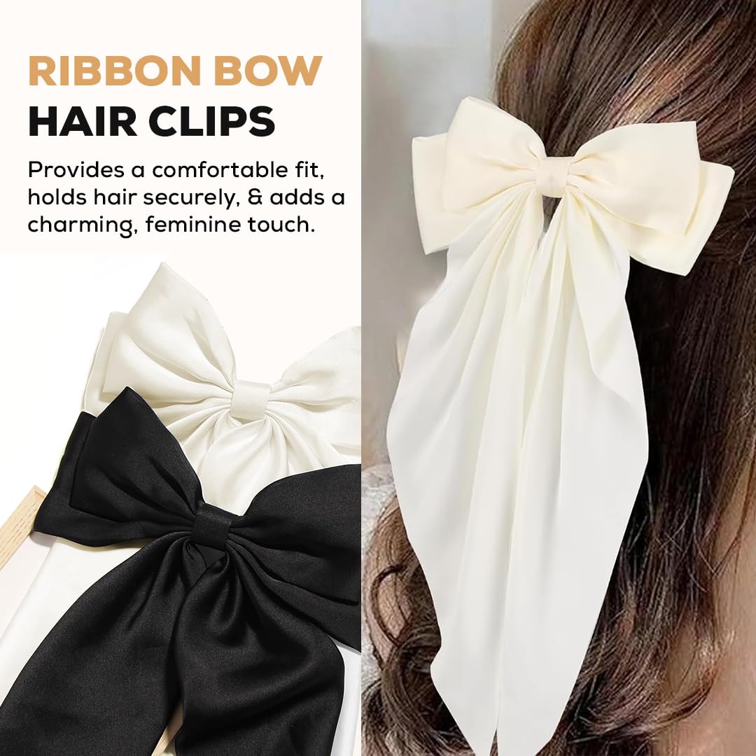 Multibrite Satin Bow Clips, Large Fashion Pins for Thick & Thin Hair, Cute Bows for Weddings, Parties & Everyday Wear, Aesthetic Korean Style Hair Accessories for Women & Girls 2