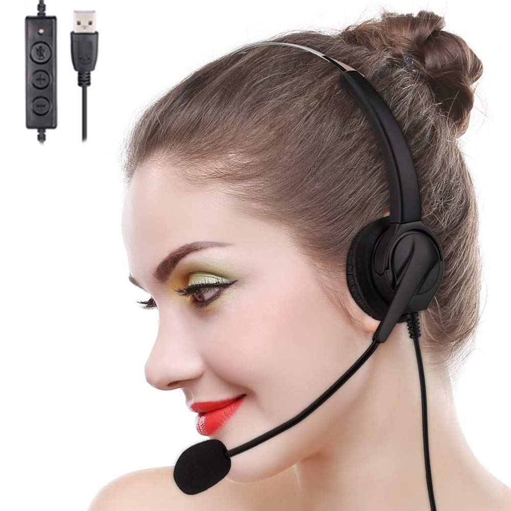 Auriculares de computadora para PC Call Center Home Office Online Skype Laptop con micrófono en cable Control de volumen Cancelación de ruido.