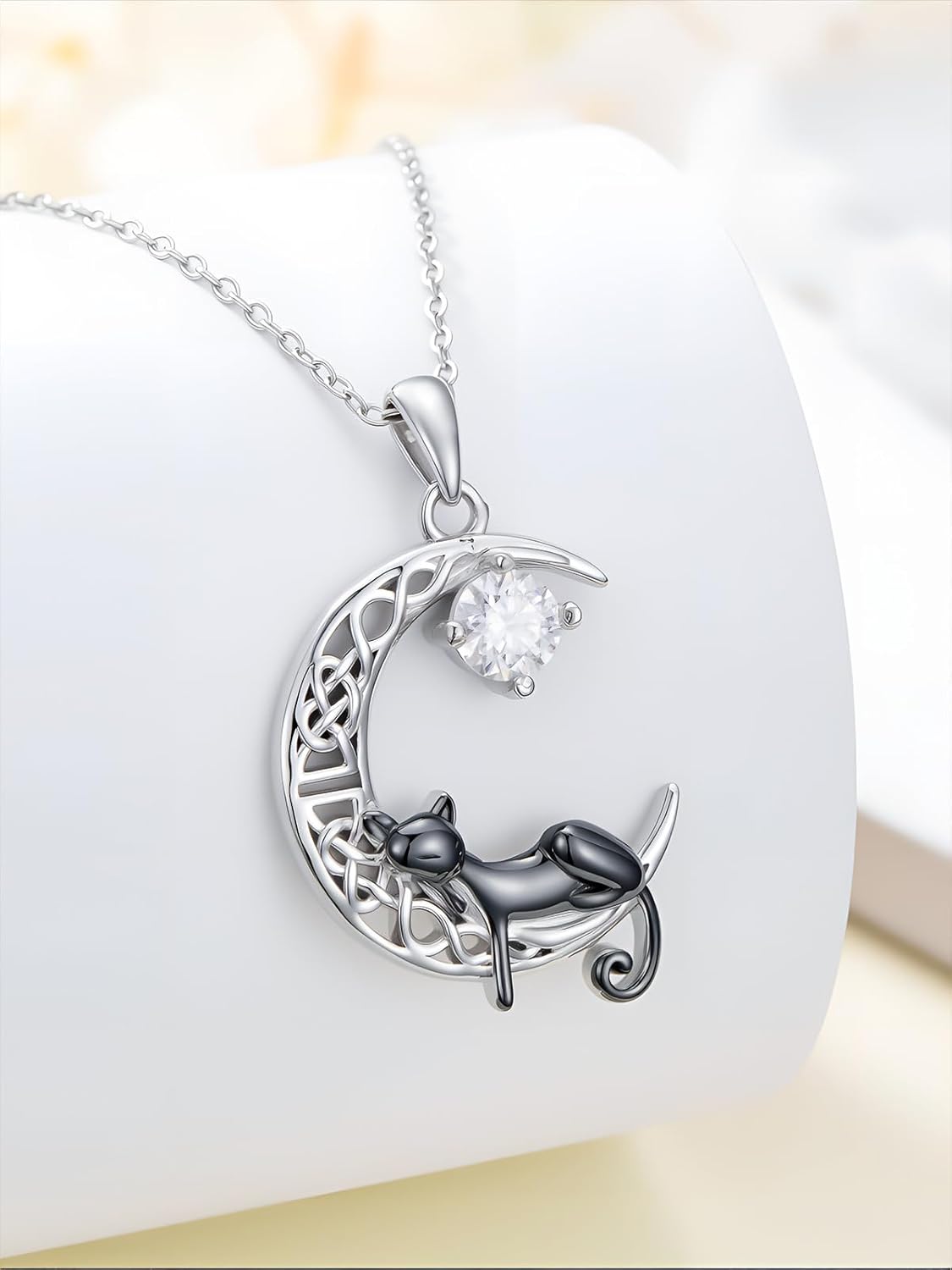 Moissanite Diamond Celtic Moon Hummingbird/Butterfly/Highland Cow Necklace for Women 925 Sterling Sliver Crescent Moon Animal Jewelry Anniversary Valentines Day Gifts for Wife Girlfriend Her - Image 3