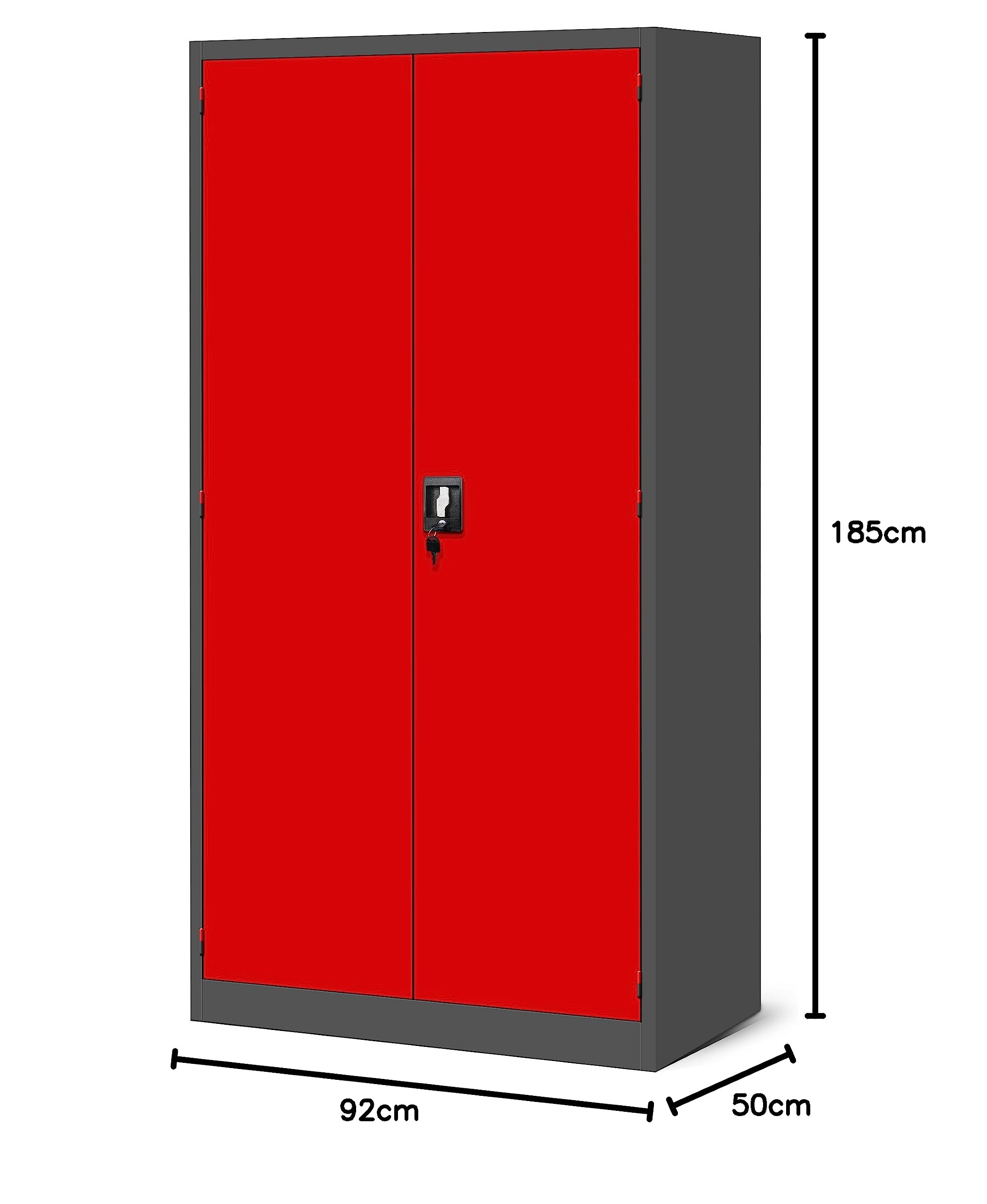 Jan Nowak Szafa narzędziowa TC02AM szafka warsztatowa z szufladami, drzwi skrzydłowe, szafka metalowa, 3 półki, powłoka proszkowa, 185 cm x 92 cm x 50 cm (czerwona)