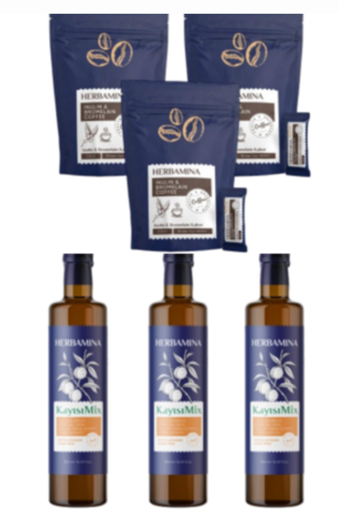 Herbamina Set 6 Produits – Café Inuline & Bromélaïne + Vinaigre Mix Abricot 250 ml – Boisson Bien-Être