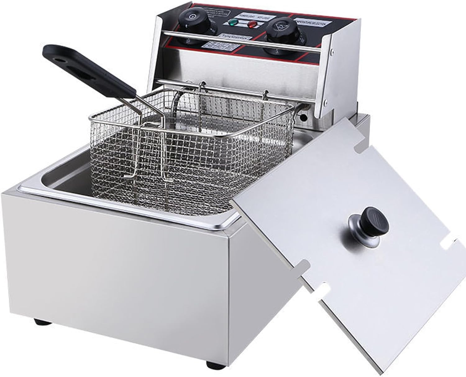 Friggitrice commerciale, friggitrice elettrica da banco per uso commerciale e domestico, friggitrice elettrica in acciaio inox spesso con cestelli e coperchi per cucina domestica e ristorante, frigg