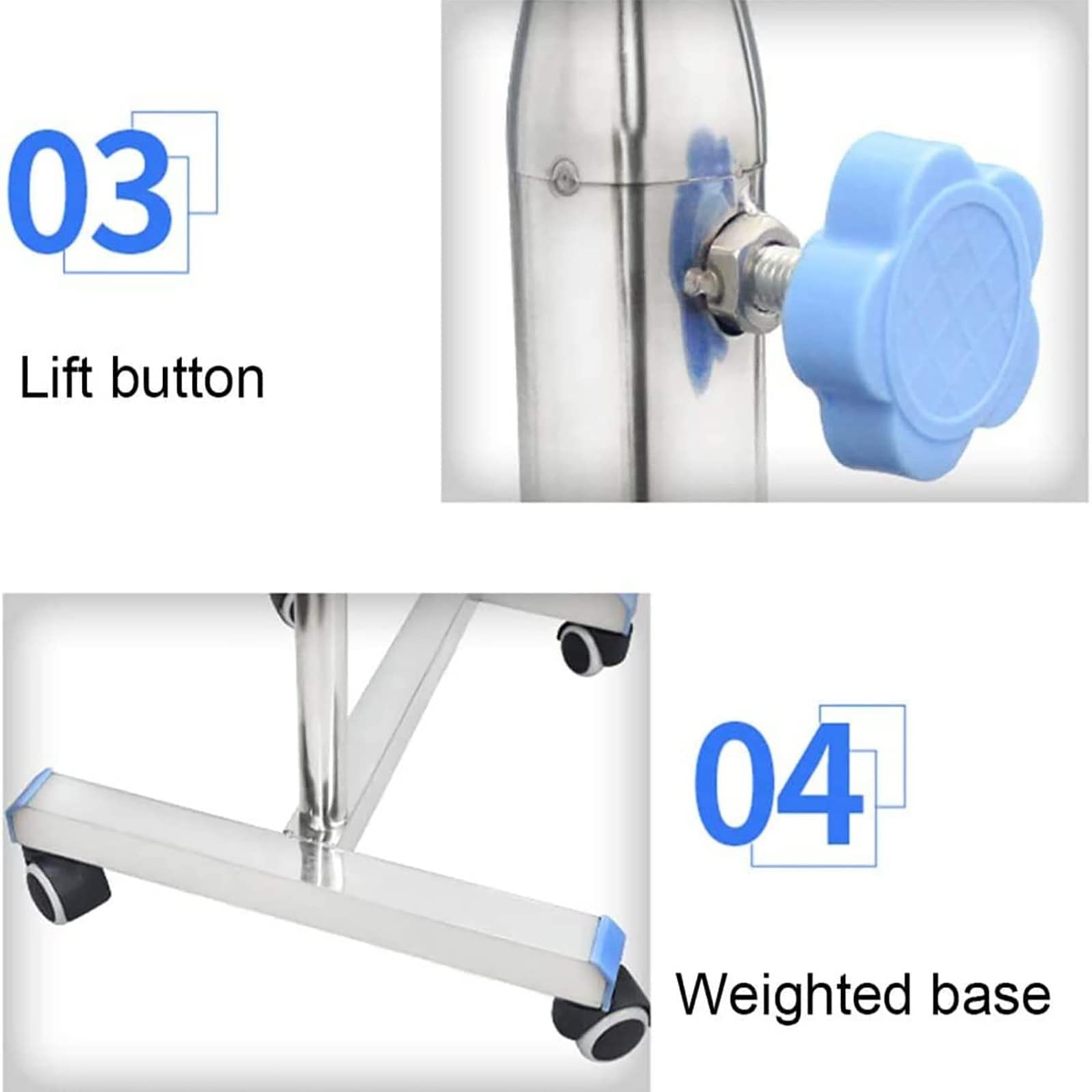Bandeja móvil Mayo, carrito de acero inoxidable de altura ajustable con bandeja extraíble para instrumentos y ruedas para equipos médicos, spa, médicos y tatuajes