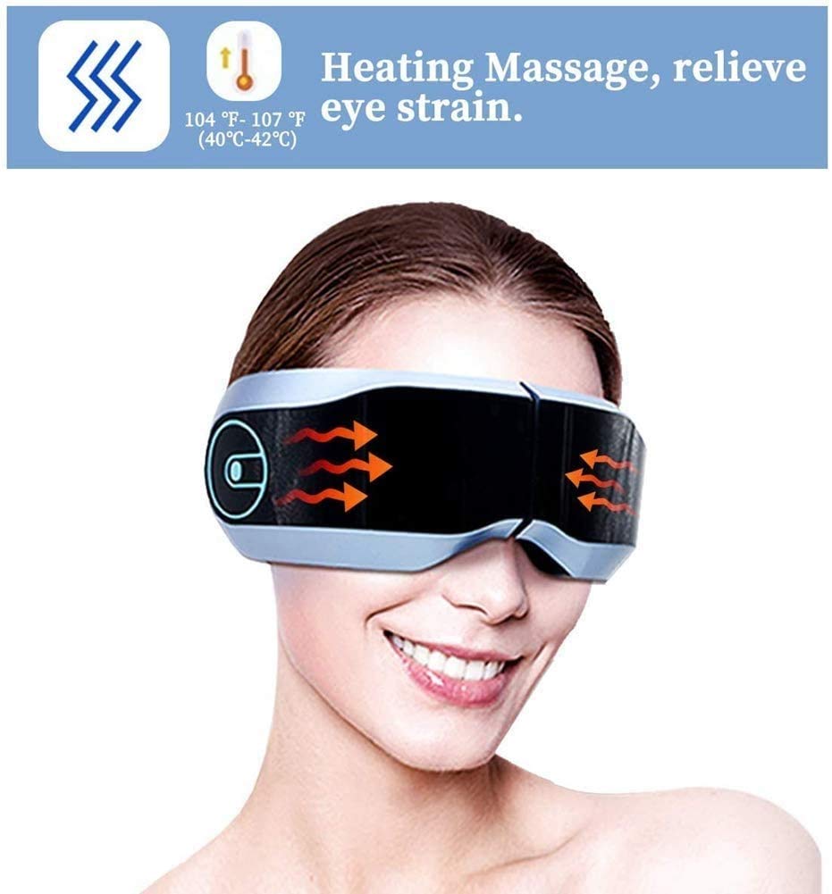 Masajeador de ojos con calor, vibración, masaje con bolsa de aire, masajeador de terapia de ojos recargable con música Bluetooth for aliviar la tensión ocular, círculos oscuros, bolsas de ojos,