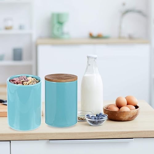 Miniatura 7 de DOITOOL Tarro de almacenamiento de alimentos de cerámica con tapa hermética de bambú Tarro de almacenamiento de té, Tarro de galletas sellado,