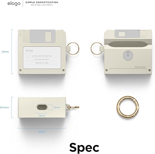 Miniatura 9 de elago Funda de disquete compatible con AirPods de 3ª generación, compatible con AirPods 3, mosquetón incluido, resistente a los golpes, protección
