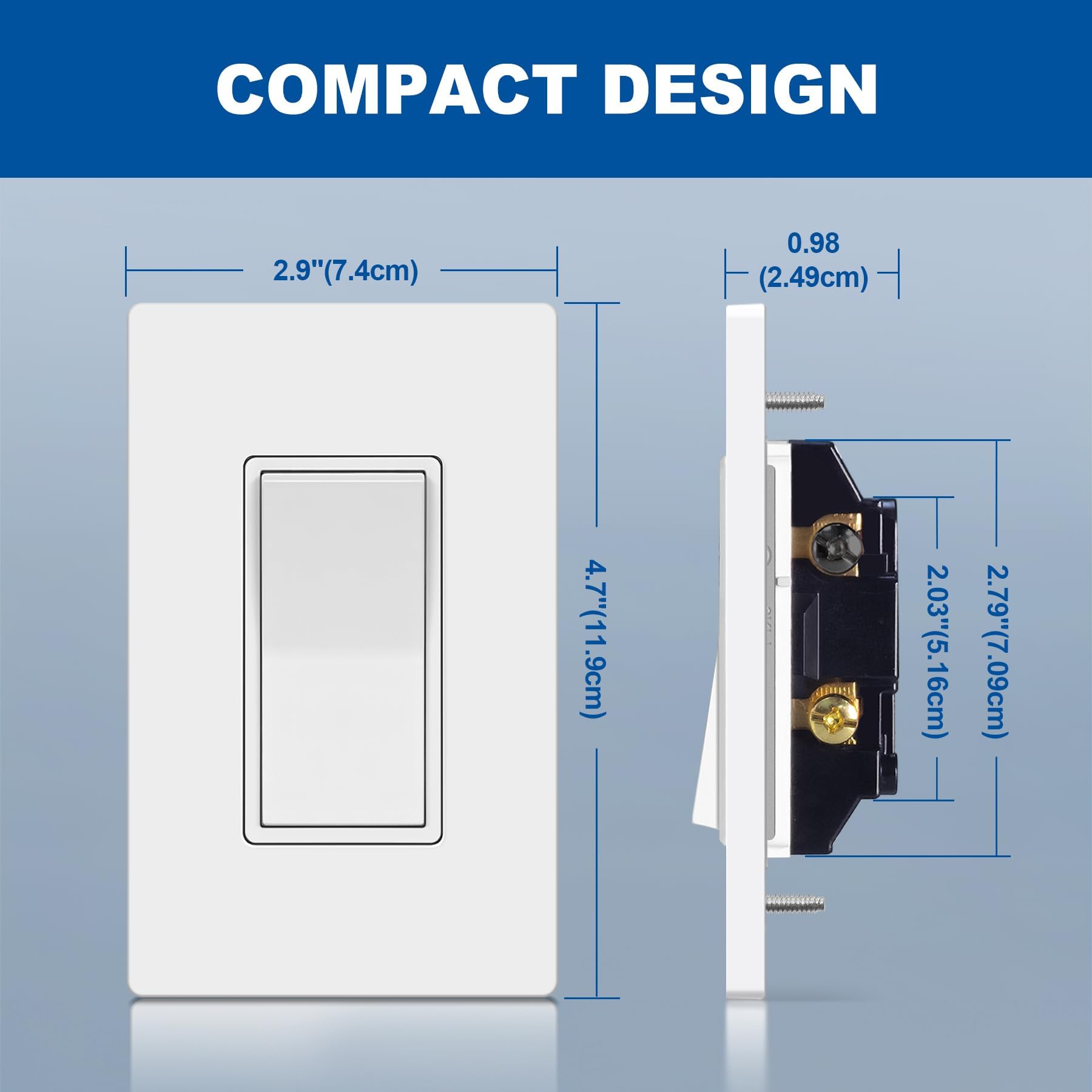 CML - Interruptor de luz decorativo de un solo polo, paquete de 30 interruptores de pared de paleta basculante, 15 A 120/277 V, interruptor de encendido/apagado, placa de pared sin tornillos incluida