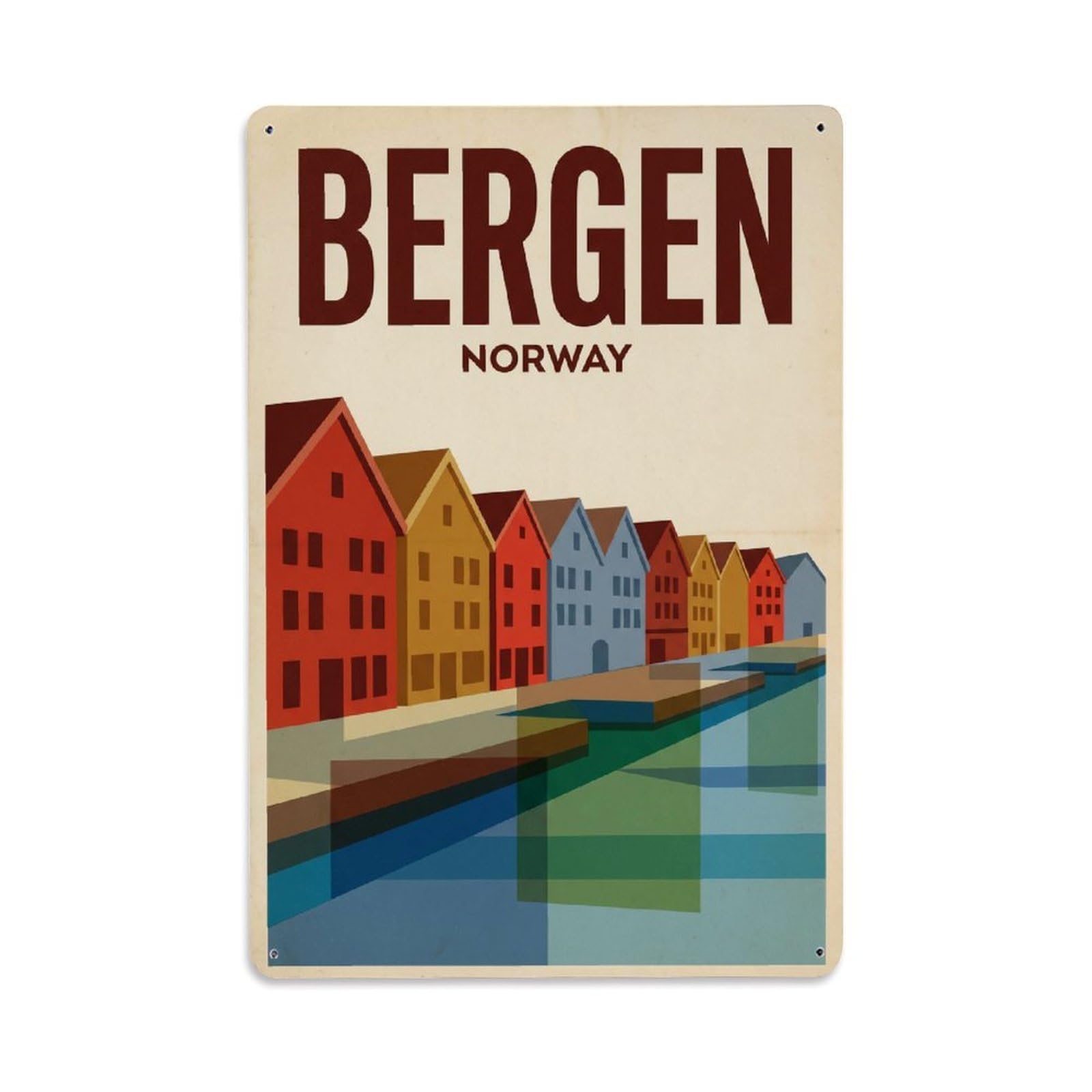 Vintage Travel Norway Bergen Metal Tin Sign Plaque Wall Decor for Cafe, Club Bar, Office, Garden Metal Poster 8x12Inch