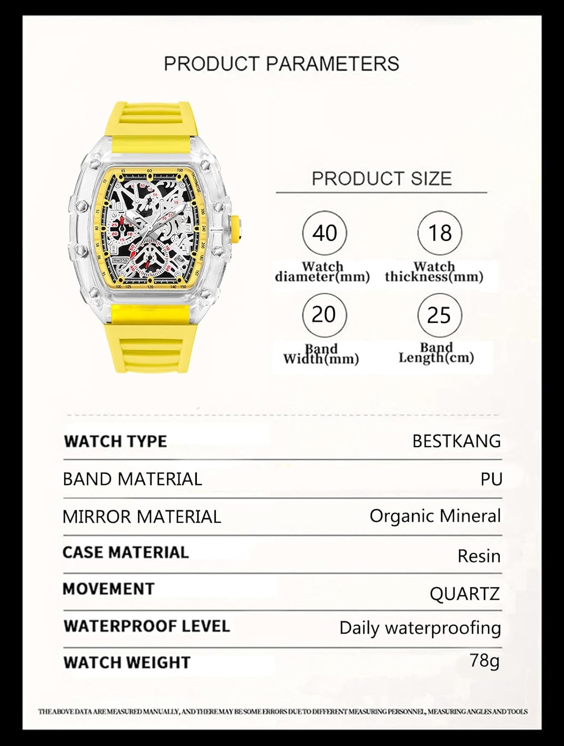 BESTKANG Fashion Hollowed Men Watches Transparent Tonneau Analog Display Quartz Date Waterproof Male Wrist Watch - Image 6