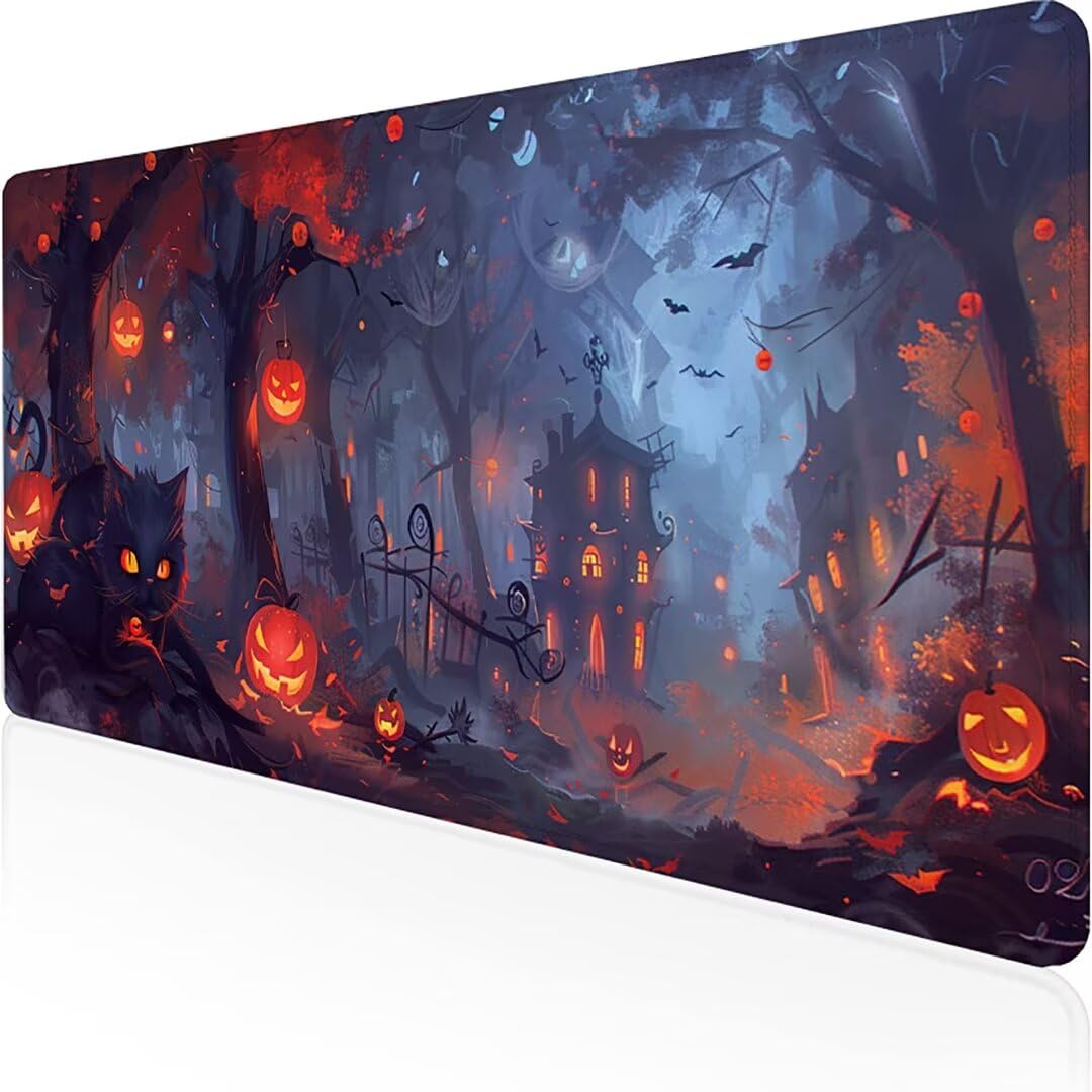 Excel Shortcut-Tasten-Mauspad - erweitertes großes 1200 x 600mm XL-Spickzettel-Gaming-Mauspad | PC-Büro-Tabellenkalkulation-Tastaturmatte | rutschfeste genähte Kante Schwarz Katze