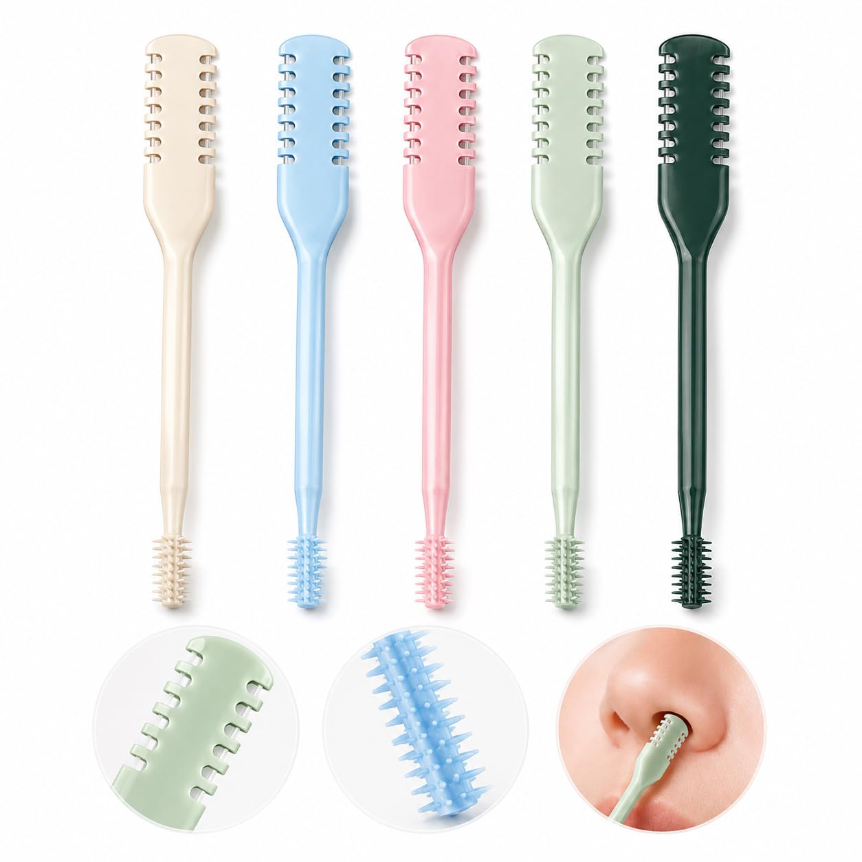 5PCS 2-in-1 Nose Hair Trimmer for Men & Women, Portable Double-Sided Manual Nasal Hair Cutter with 360° Rotating Stainless Steel Blades, Safe Nose Hair Remover for Home & Travel