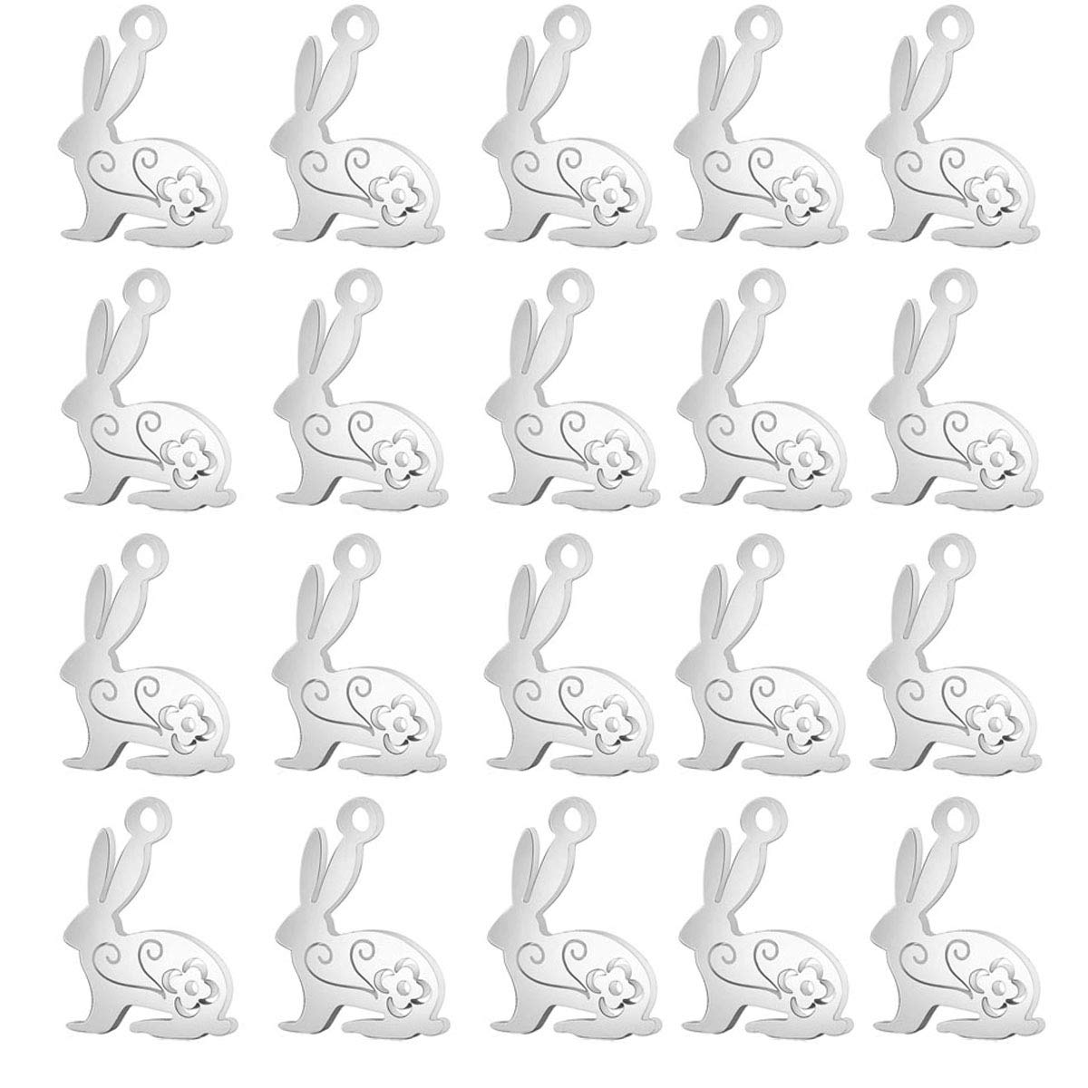 FAFAHOUSE 20 PCS Stainless Steel Rabbit Bunny Pendants Charms for for Necklace Bracelet Earring DIY Jewelry Making Accessories (13x16mm)