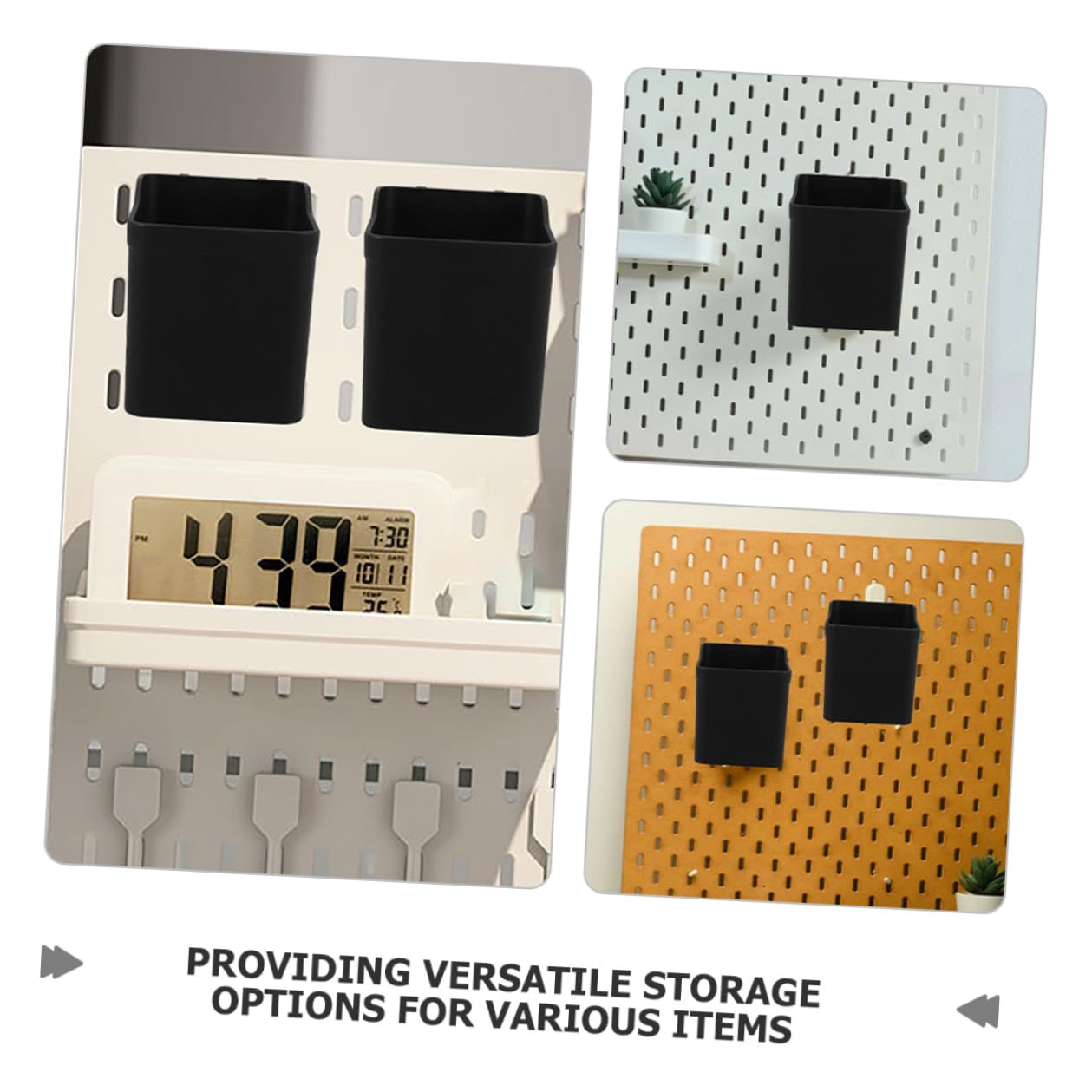 VILLCASE Set 8 Pezzi Contenitori Organizzatori Nero in Abs per Pannelli Forati Ganci Multifunzione per Garage e Laboratorio Soluzioni di Stoccaggio Efficiente