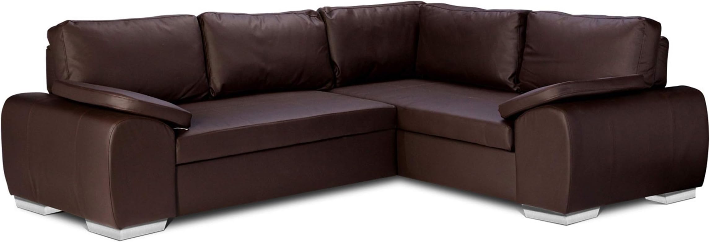 Sofas and More ENZO - CORNER SOFA BED WITH STORAGE - FAUX LEATHER - RIGHT HAND SIDE ORIENTATION (BROWN)