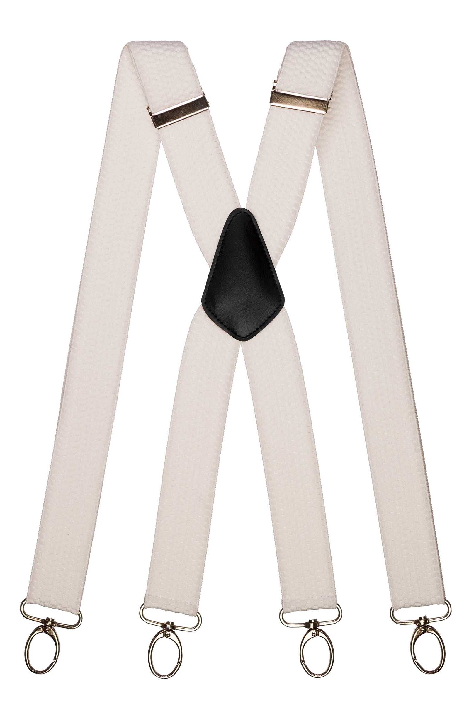 Olata Men's White (Silver Clips) Heavy Duty X-Shape Multi-Purpose Wide Braces/Suspenders With Carabiner Clips - 4Cm.