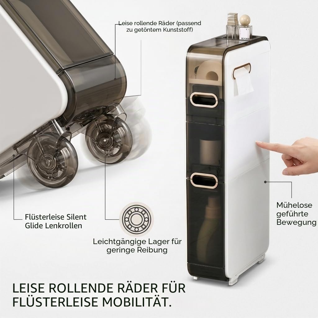 4-Stöckiger Schmales Regal Badezimmer,Schmaler Badezimmerschrank mit Rollen und Schubladen für Enge Räume, Bad, Küche, Waschküche, 15 * 36 * 78,5 cm