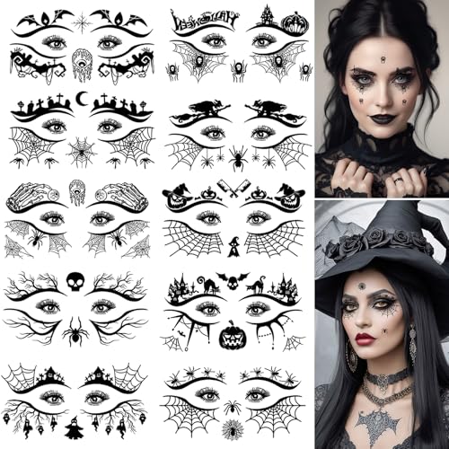 Tatuajes Temporales de Halloween, 10 Hojas Pegatinas Halloween, Hombre Mujer Etiqueta Impermeable Temporal, Cosplay, Partido, Especial Maquillaje Props