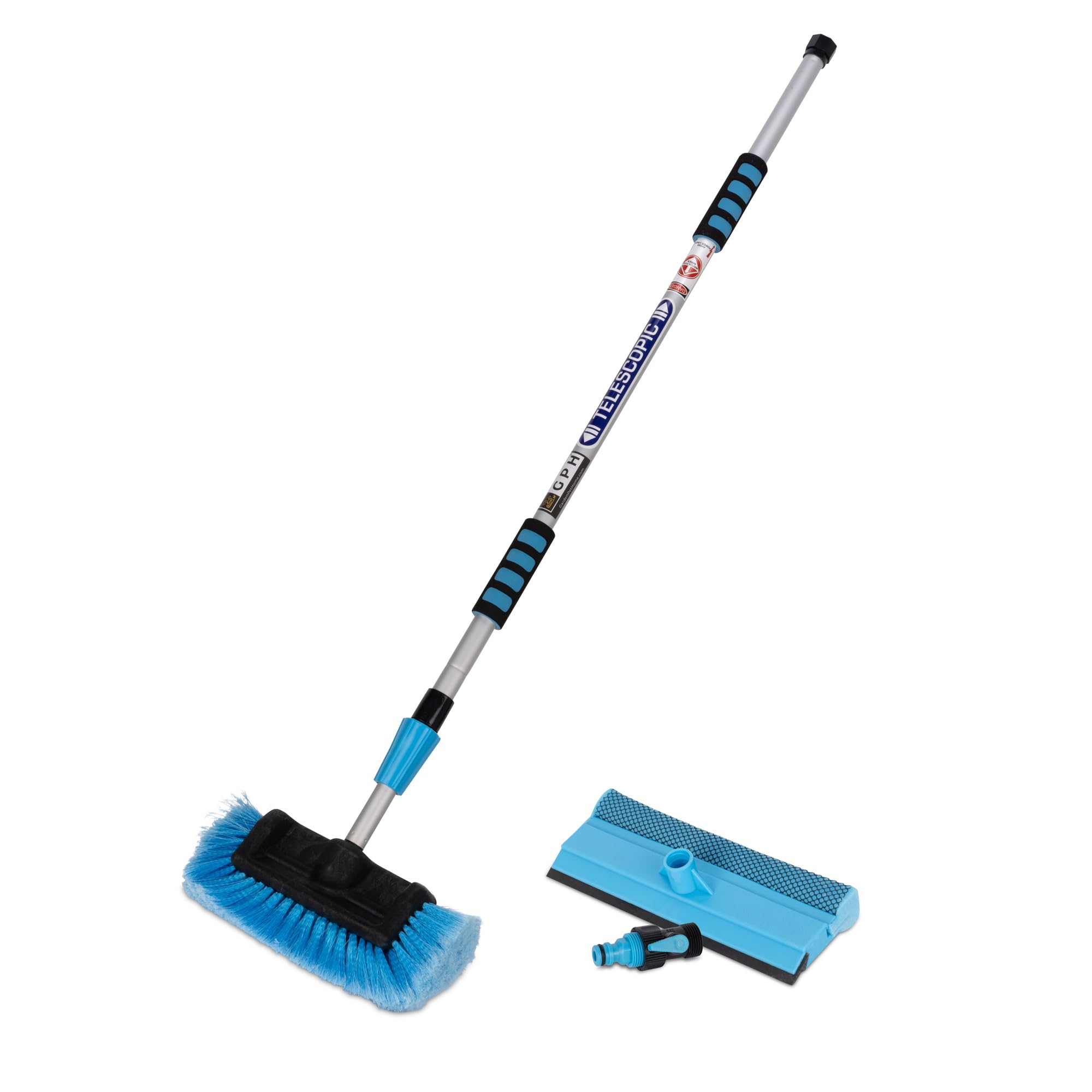 5-Sided Telescopic Car Wash Brush with Extendable Handle, Water-Fed System, Squeegee/Sponge, and Scratch-Free Bristles
